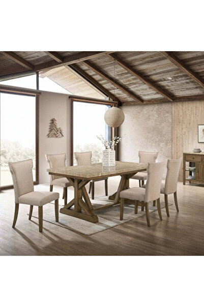 Roots Furniture Xavier Marble Top Brown 6 Seater Dining Table