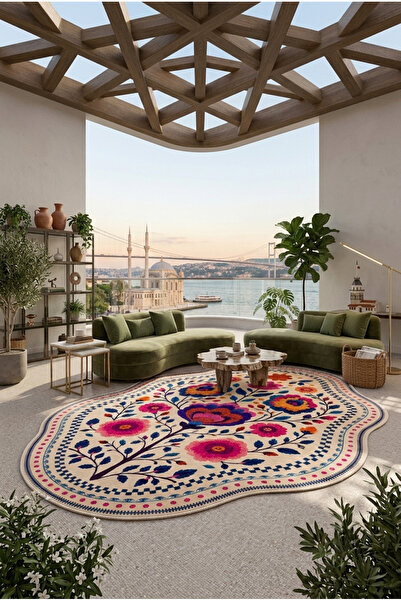 eco concept Mais Serisi Dijital Baskı Halı Renkli Çiçekli Desen Salon Halısı Yıkanabilir Kaymaz Taban Yolluk, Mutfak Halısı
