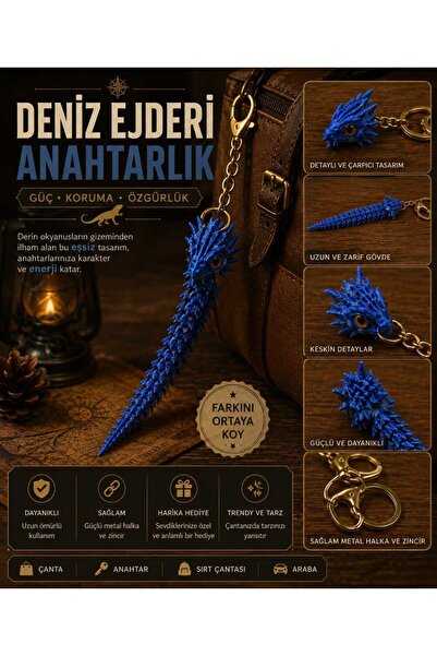 Deniz Ejderhası Anahtarlık Metalik Dekoratif Çanta Süsü Anahtar Aksesuarı Hediyelik 3D Baskı