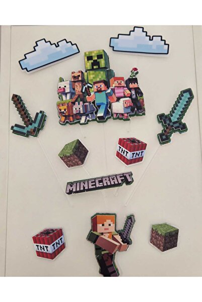 Generic Brand Вдъхновени от Minecraft топери за торта, комплект за горна и до...