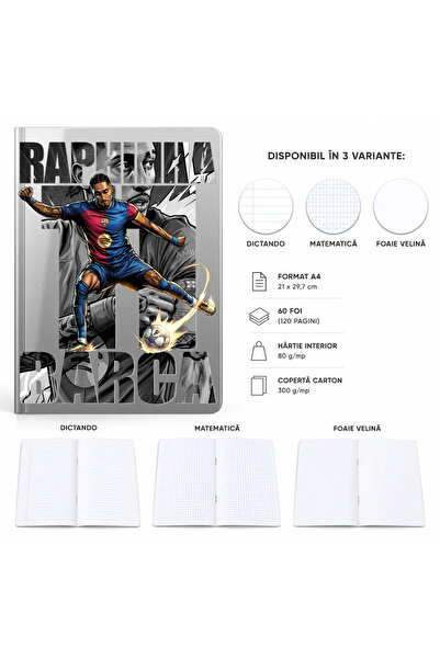 Ingift Caiet A4 Personalizat Raphinha – 60 Foi, foaie Velina