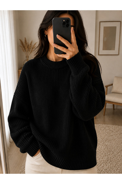 pepule Γυναικείο πουλόβερ Premium Oversize με λαιμόκοψη Crew, από μαλακό πλεκ...