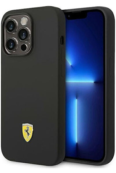 Ferrari Μαύρη Θήκη Πλάτης Σιλικόνης με Μεταλλικό Λογότυπο MagSafe για iPhone ...
