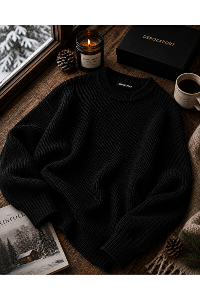 DepoExport Kadın Premium Oversize Bisiklet Yaka Yumuşak Triko Kazak