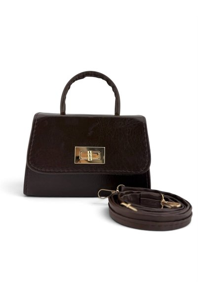 BACHUS Women's Brown Faux Leather Lock Detailed Adjustable Strap Hand, Arm an...