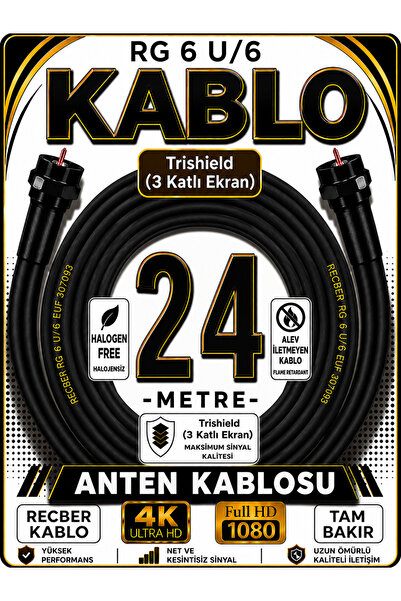 Avarson Reçber RG 6 U/6 PHY-HF Trishield Koaksiyel Uydu Kablosu 307093 24 METRE