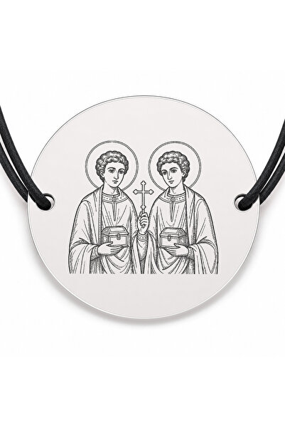 Simoshop Brățară argint 925 cu bănuț Sfinții Cosma și Damian, șnur negru regl...