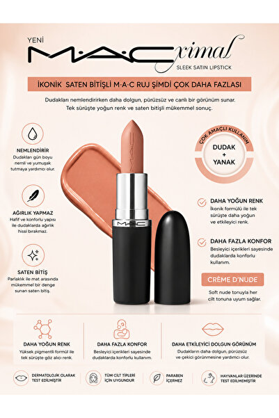 M.A.C Crème D'Nude - Macximal Sleek Satin Lipstick Iconic Satin Finish Moistu...