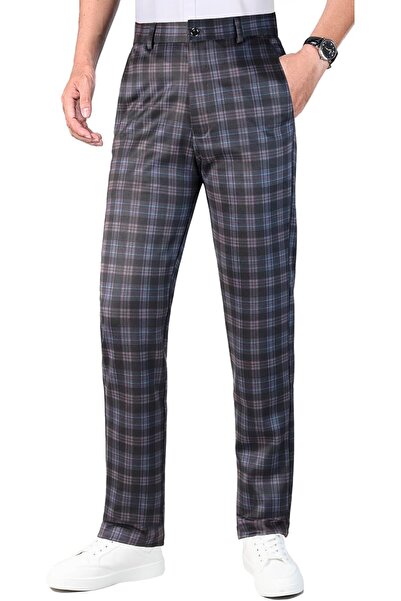 OEM Pantaloni bărbătești din țesătură în carouri, eleganți, confortabili, neg...
