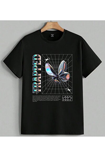 ELFERA Zarobljeni hologramski insekt, unisex majica sa širokim krojem, crna