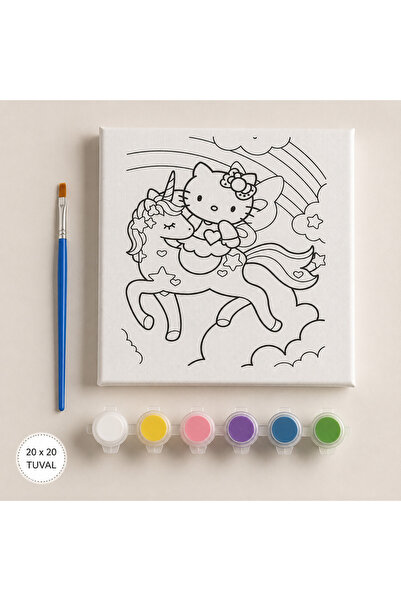 Luniva Hello Kitty Unicorn Boyama Tuvali Seti 20x20 cm | Fırça ve 6 Renk Boya...