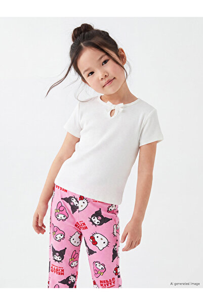 LC Waikiki Two Mt Shop Quality Ribbed Girls' T-Shirt with Bow Detail
