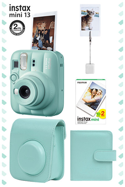 Fujifilm Instax Mini 13 Lagoon Green Fotoğraf Makinesi Deri Çanta Albüm Kıska...
