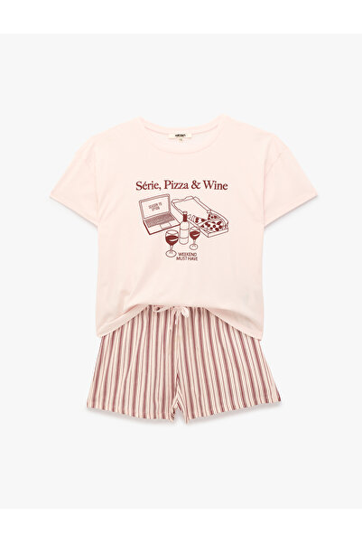 Koton Pamuklu Baskılı Kısa Kollu Şortlu Pijama Takımı