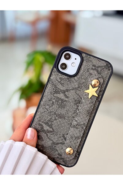 Go Aksesuar Iphone 11 Uyumlu Tutacaklı Yıldız Tasarımlı Deri Görünümlü Esnek Silikon Kılıf