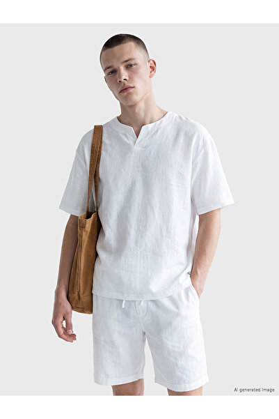 LC Waikiki Nevavm Relax Fit Linen Blend Men's Shirt with Difference