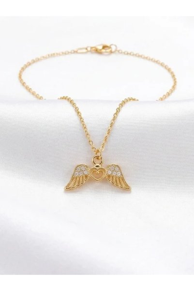 TROYAZEND Sparkling Steel Women's Necklace with Wing and Heart Figures