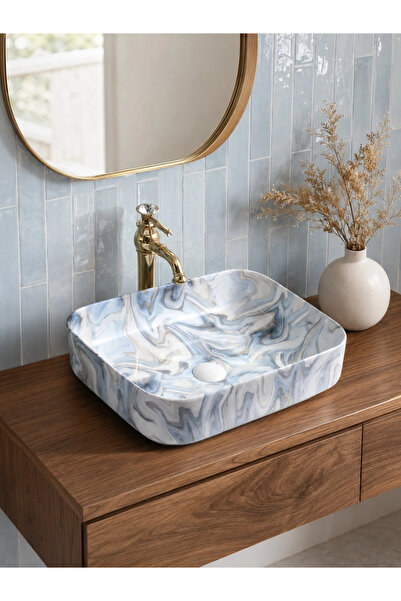Fualora Tezgah Üstü Seramik Çanak Lavabo Batarya Delikli 50*40*14cm