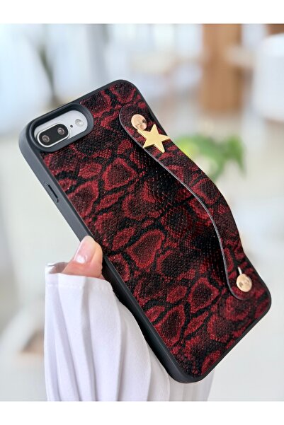 Go Aksesuar Iphone 7 PLUS - 8 PLUS Uyumlu Tutacaklı Yıldız Tasarımlı Deri Görünümlü Esnek Silikon Kılıf
