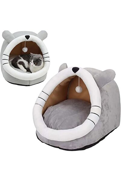 oldlaiben Cat Bed Semi-Enclosed for Indoor, Portable Cat Cave Bed with Plush ...