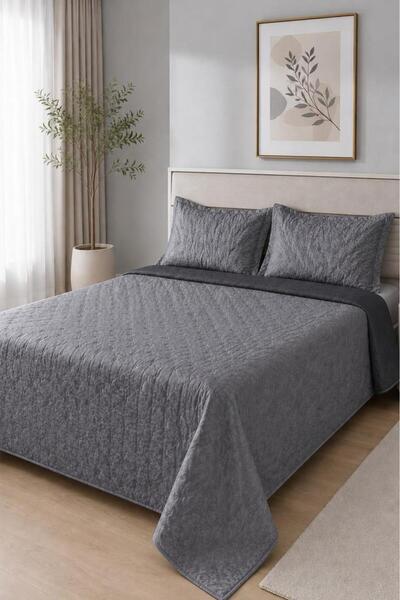 Çeyiz Diyarı Secret Fiber Filled Double Bedspread 240X260 cm Anthracite
