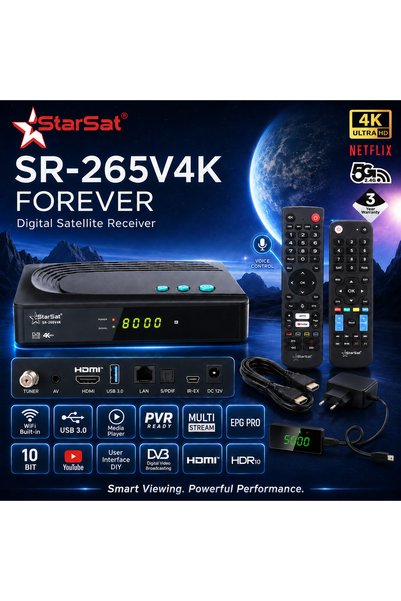 STARSAT SR-265V4K 4K UHD Linux Digital Satellite Receiver with Dual-Band Wi-Fi and Voice Remote