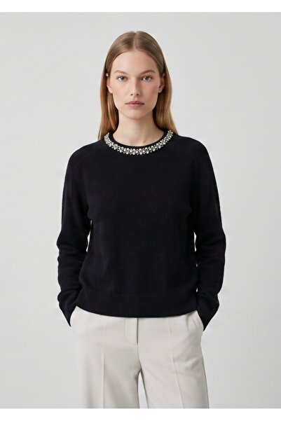 fujya Soft Textured Shiny Stone Detailed Knitwear Sweater