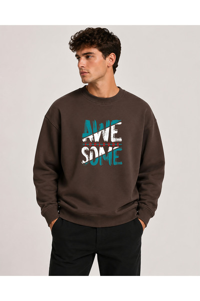 herkesemoda Awesome Printed Crew Neck 2 Thread Sweatshirt