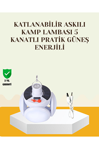 UCUZTEKNO Güneş Paneliyle Şarj Olan Katlanabilir LED Çadır Lambası – 5 Kademe...