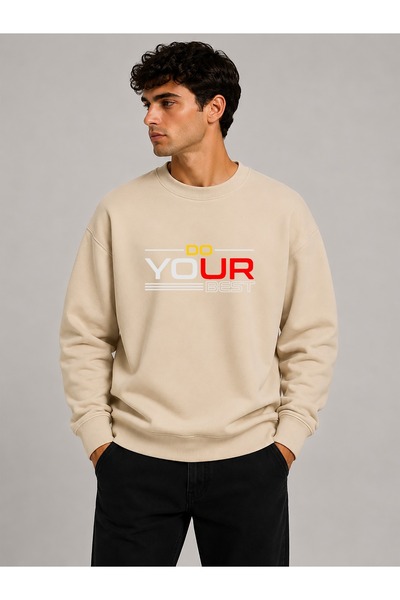 herkesemoda Your Best Harder Print Detailed Crew Neck 2 Thread Sweatshirt wit...