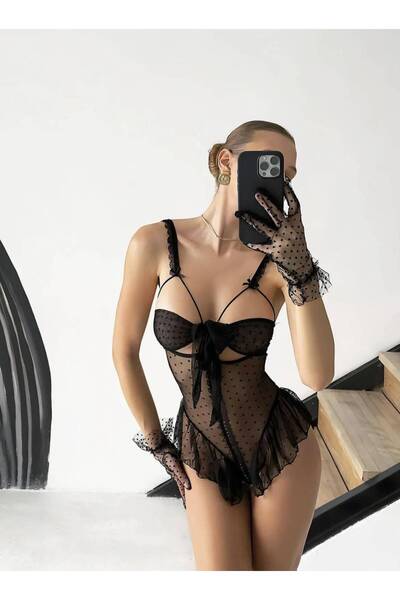 Noir Dot Tül Fırfırlı Babydoll