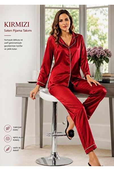 Kadın Saten Pijama Takımı Günlük | Çeyizlik 2045 KUTULU