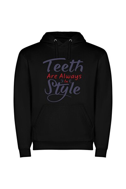 iLovePrints Charming Smiles: Timeless Style Φούτερ με κουκούλα σε χρώμα Μαύρο
