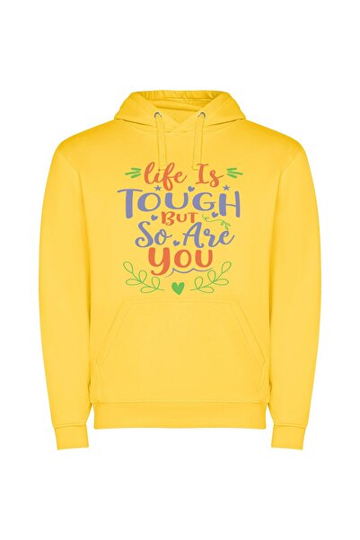 iLovePrints Tough Life, Resilient You Φούτερ με κουκούλα σε χρώμα Κίτρινο
