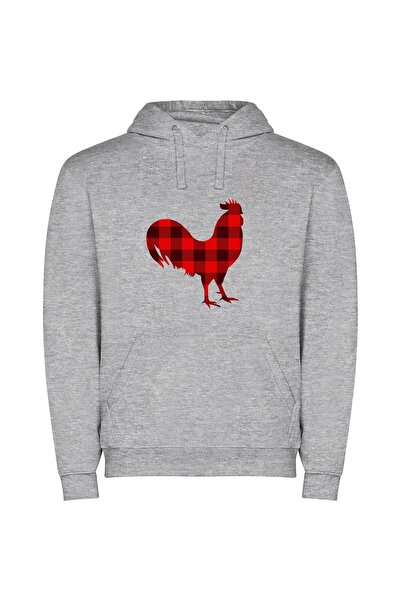 iLovePrints Regal Rooster Reigns Φούτερ με κουκούλα σε χρώμα Γκρι