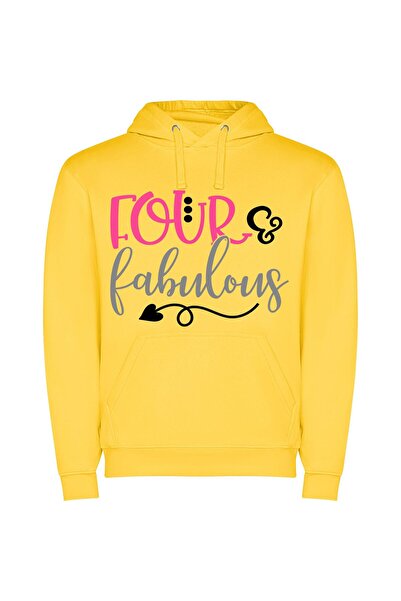 iLovePrints Fabulous Four Enigma Φούτερ με κουκούλα σε χρώμα Κίτρινο