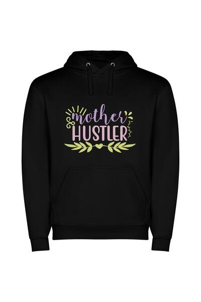 iLovePrints Pink & Green Mama Φούτερ με κουκούλα σε χρώμα Μαύρο