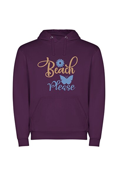 iLovePrints Pleasant Beach Aesthetic Φούτερ με κουκούλα σε χρώμα Μωβ