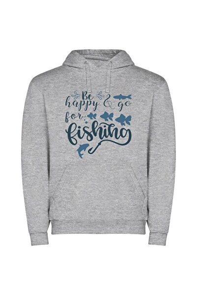 iLovePrints Fish for Happiness Φούτερ με κουκούλα σε χρώμα Γκρι