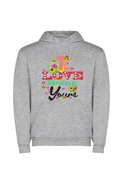 iLovePrints Blossoming Love, Forever Yours Φούτερ με κουκούλα σε χρώμα Γκρι