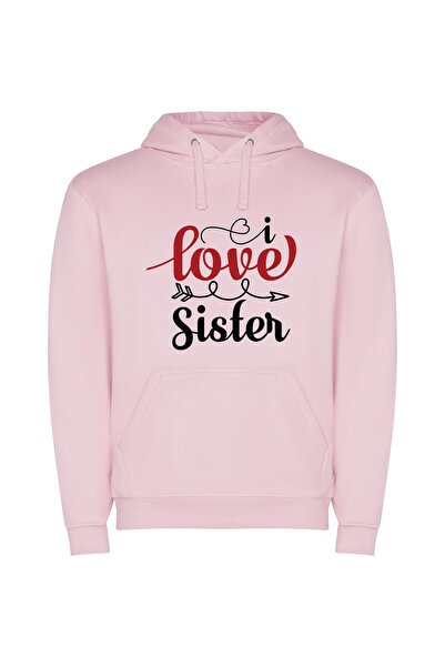 iLovePrints Sis Love Typography Delight Φούτερ με κουκούλα σε χρώμα Ροζ
