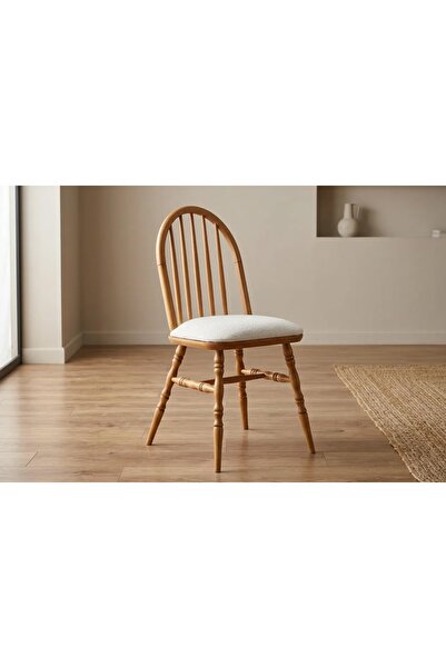 Vivense MOTİFLİ ADA SANDALYE, NATUREL AHŞAP, KREM KUMAŞ