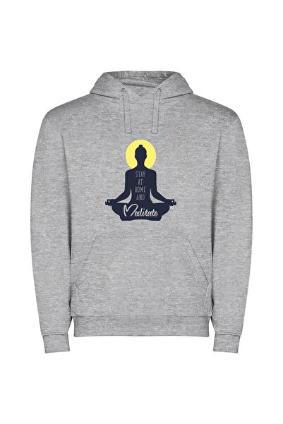 iLovePrints Serene Stay-at-home Meditation Φούτερ με κουκούλα σε χρώμα Γκρι