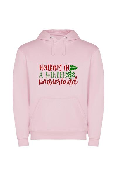 iLovePrints Enchanting Winter Wanderlust Φούτερ με κουκούλα σε χρώμα Ροζ