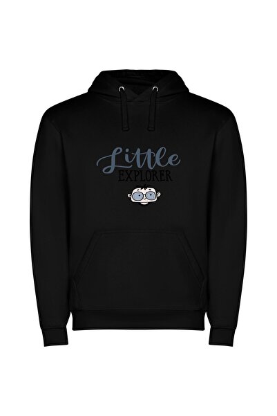 iLovePrints Adventurous Little Explorers Φούτερ με κουκούλα σε χρώμα Μαύρο
