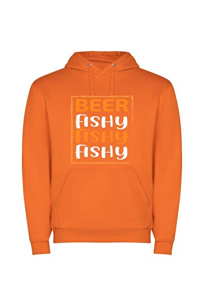iLovePrints Fish & Brew: Classic Elegance Φούτερ με κουκούλα σε χρώμα Πορτοκαλί