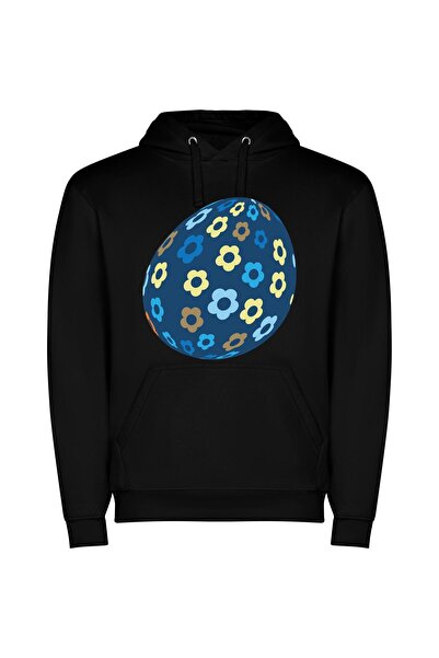 iLovePrints Floral Easter Egg Φούτερ με κουκούλα σε χρώμα Μαύρο
