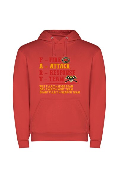 iLovePrints Flaming Response Team Shirt Φούτερ με κουκούλα σε χρώμα Κόκκινο