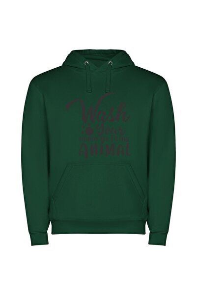 iLovePrints Clean Hands, Filthy Animal Φούτερ με κουκούλα σε χρώμα Πράσινο