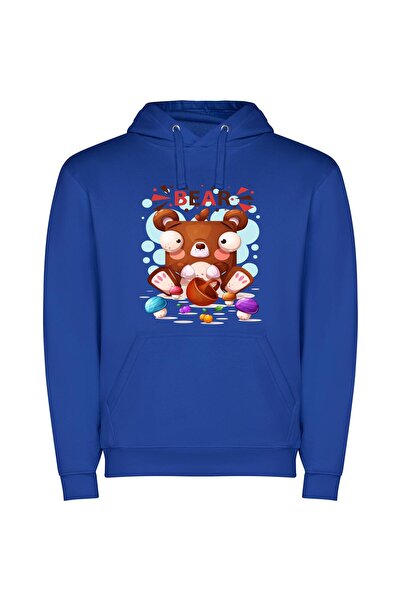 iLovePrints Nutty Bear's Vibrant World Φούτερ με κουκούλα σε χρώμα Μπλε